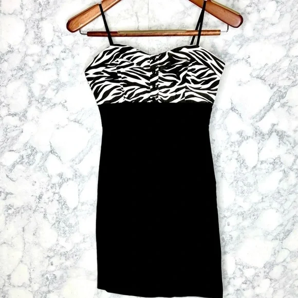 Lipstick 90s Black Zebra Print Form Fitting Mini Dress Juniors Medium - Picture 3 of 8